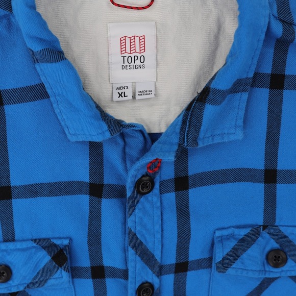 Topo Designs Flannel Field Shirt Mens XL Blue Grid Organic Cotton Button Front - Picture 5 of 15